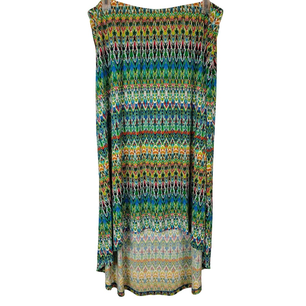 Ruby Rd Woman Ikat Geometric High Low Maxi Skirt Multi Color 2X Plus Size